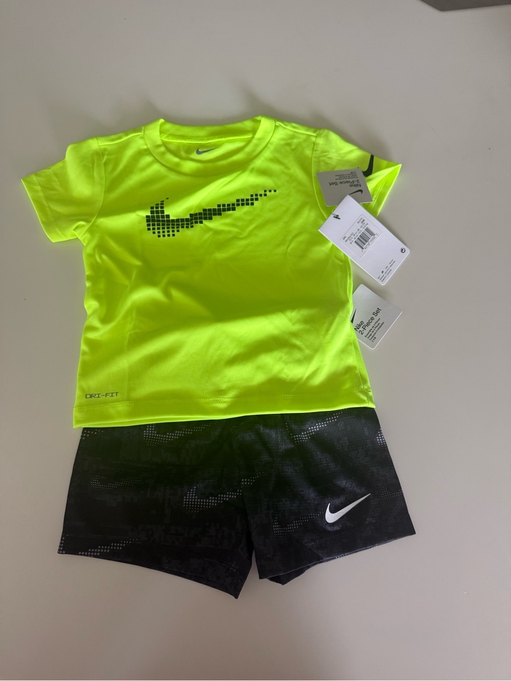 Nike Neon Yellow Dri-FIT Top with Black Swim Shorts, 24 Months, NWT